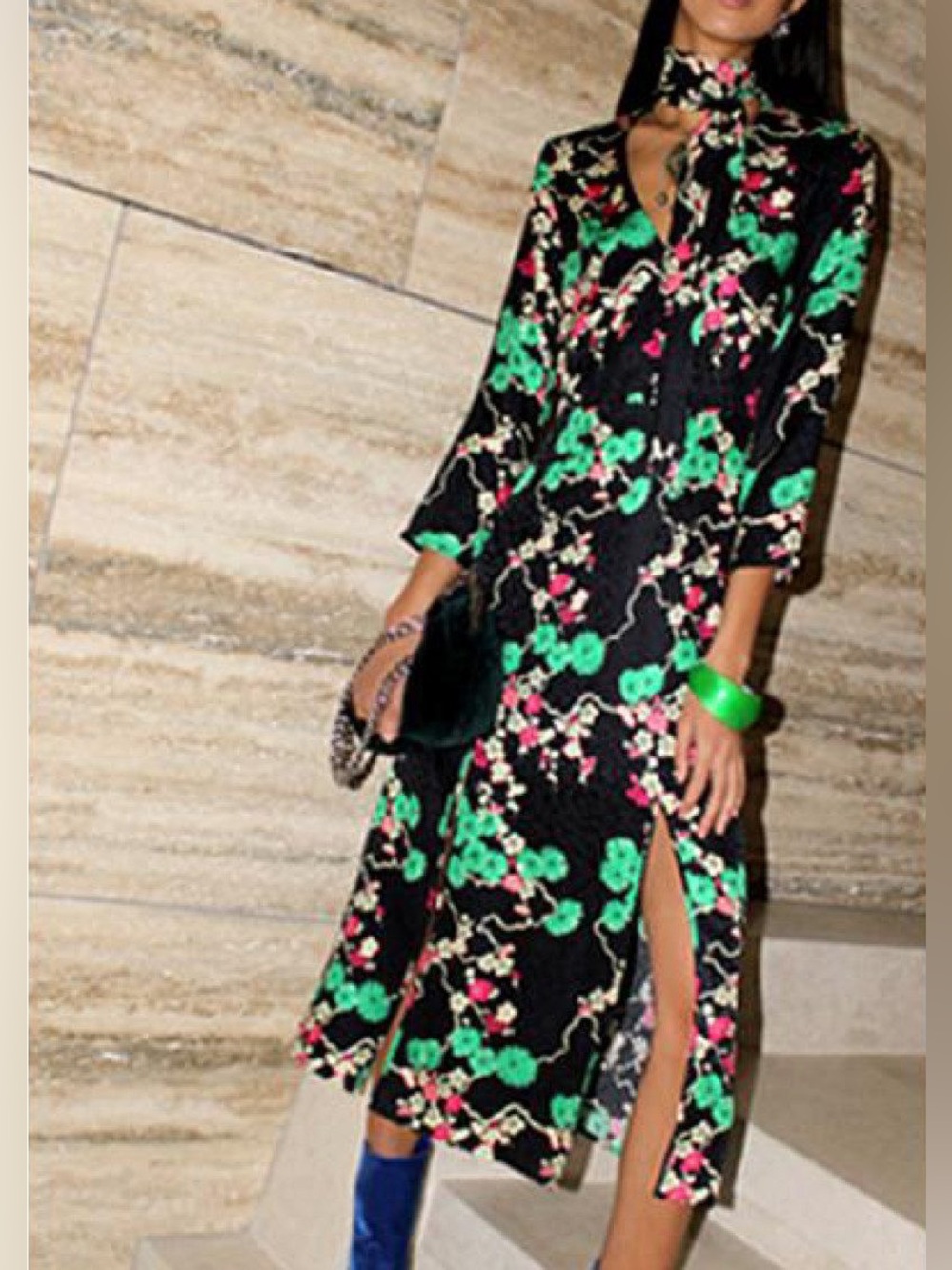 RIXO London Silk Jacquard Stella Cherry Blossom Midi Dress